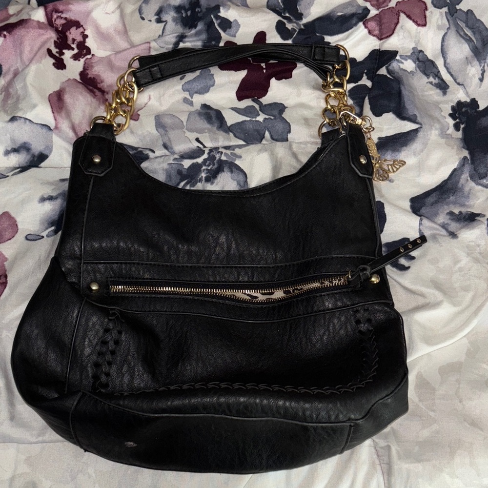 Jessica Simpson Black Hobo Bag with Gold Accents